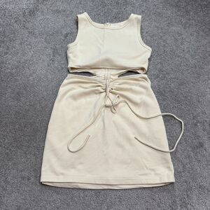 Sabo Skirt Cut Out Mini Tank Dress Womens medium Ivory Cream Drawstring Ruched